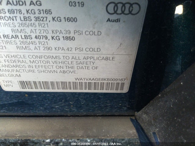 2019 Audi e-tron, VIN: WA1VAAGE8KB009167