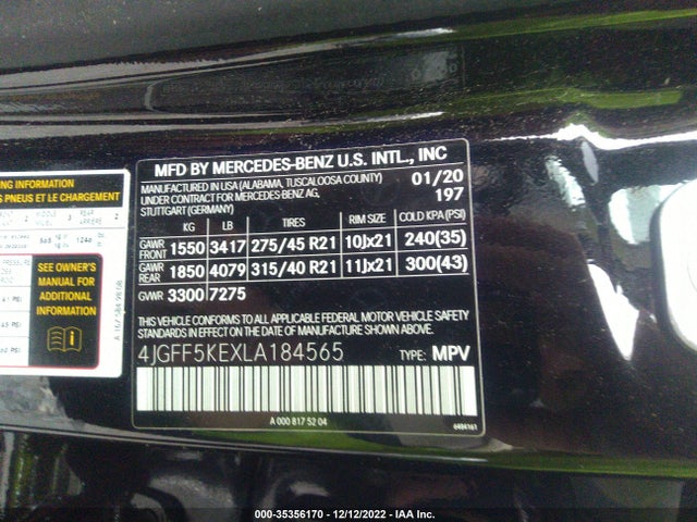 2020 Mercedes-Benz GLS-Class, VIN: 4JGFF5KEXLA184565