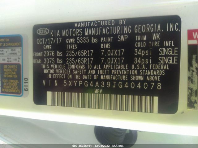 5XYPG4A39JG404078 KIA SORENTO LX
