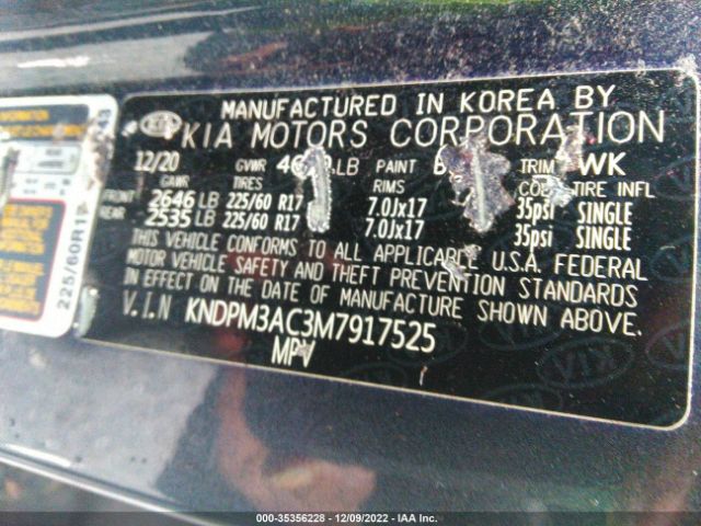 KNDPM3AC3M7917525 KIA Sportage Lx