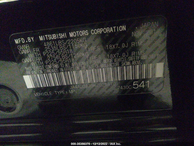 JA4AD2A39KZ025470 Mitsubishi Outlander Es