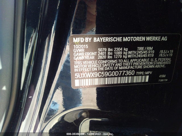 2016 BMW X3, VIN: 5UXWX9C59G0D77360