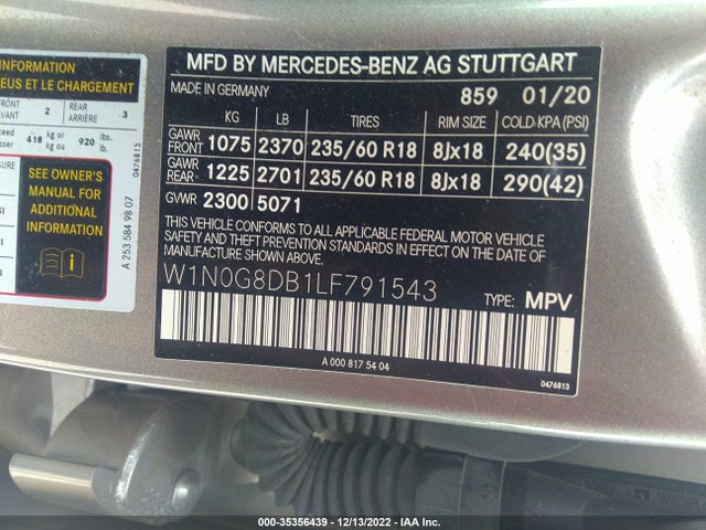 2020 Mercedes-Benz GLC-Class, VIN: W1N0G8DB1LF791543