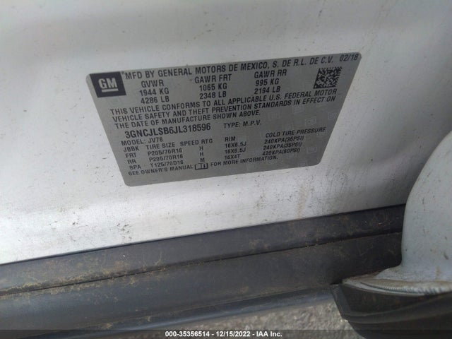 Chevrolet Trax Lt 2018 3GNCJLSB6JL318596 Image 10