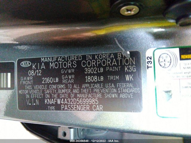 KNAFW4A32D5699985 KIA FORTE SX