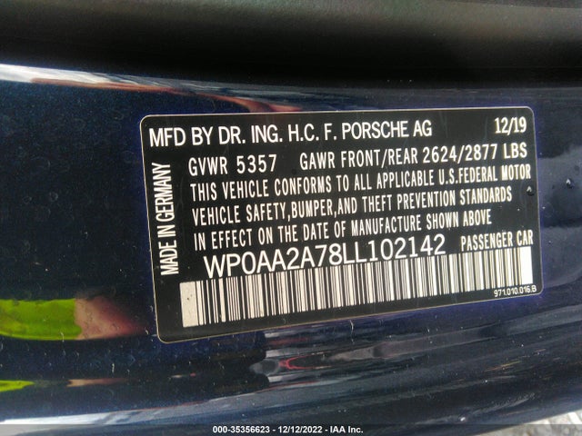 2020 Porsche Panamera, VIN: WP0AA2A78LL102142