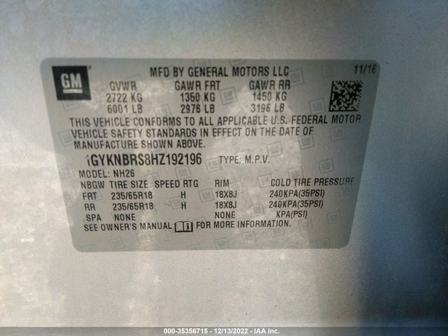 Cadillac XT5 2017 1GYKNBRS8HZ192196 Image 10