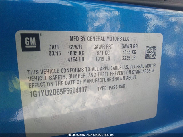 2015 Chevrolet Corvette, VIN: 1G1YU2D65F5604407