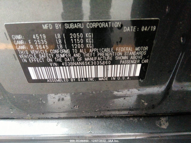 2019 Subaru Legacy, VIN: 4S3BNAN65K3035860