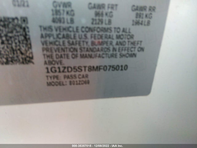 Chevrolet MALIBU LT 2021 1G1ZD5ST8MF075010 Image 9