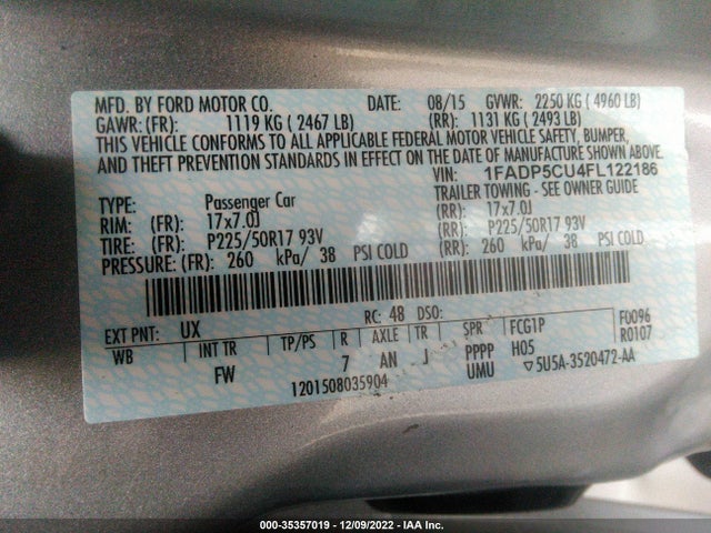 2015 Ford C-Max, VIN: 1FADP5CU4FL122186