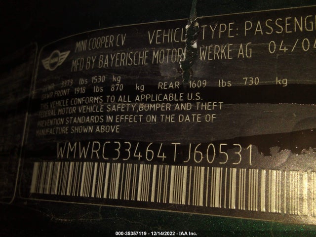 WMWRC33464TJ60531 Mini COOPER HARDTOP