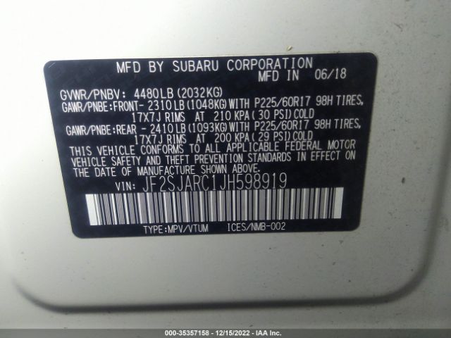 JF2SJARC1JH598919 Subaru Forester Limited