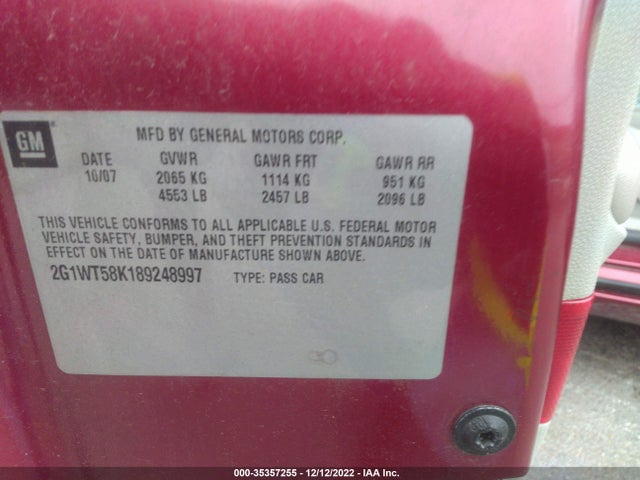 2008 CHEVROLET IMPALA LT VIN: 2G1WT58K189248997