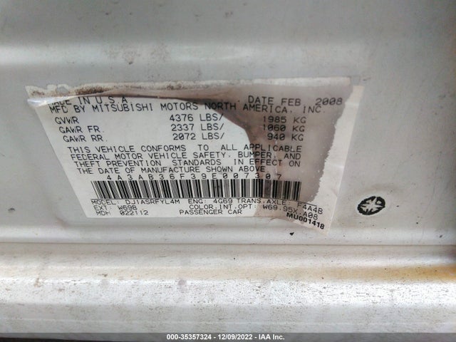 4A3AB36F39E007307 Mitsubishi Galant Es/sport