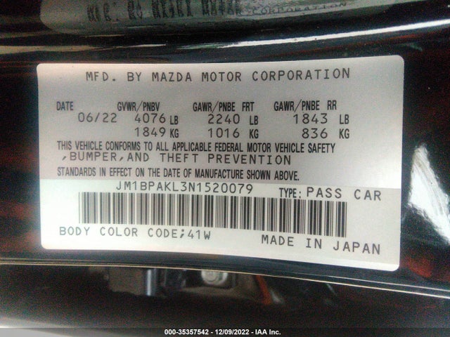 2022 Mazda 3, VIN: JM1BPAKL3N1520079