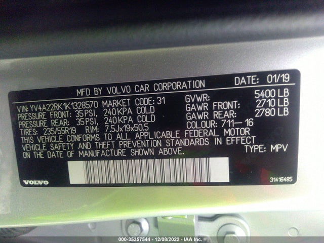 2019 Volvo XC60, VIN: YV4A22RK1K1328570