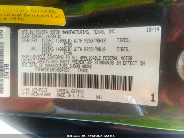 2015 Toyota Tundra, VIN: 5TFRM5F14FX084767