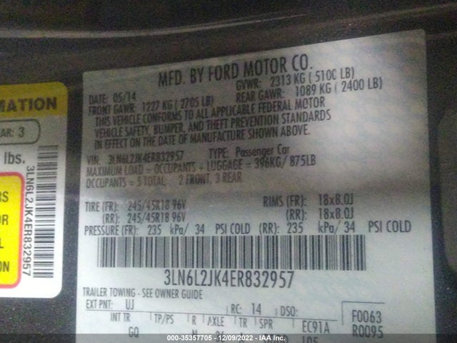 Lincoln MKZ 2014 3LN6L2JK4ER832957 Image 10