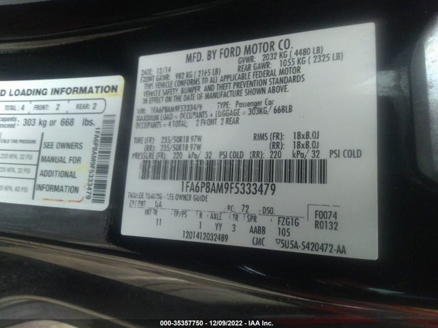 2015 Ford Fastback, VIN: 1FA6P8AM9F5333479