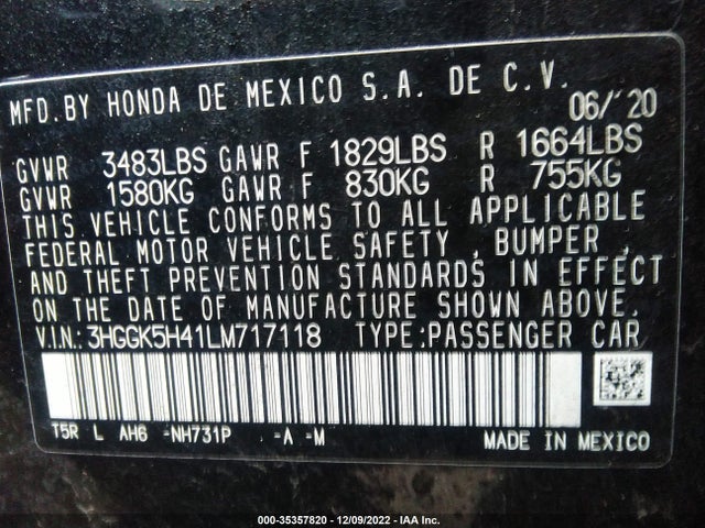 Honda FIT LX 2020 3HGGK5H41LM717118 Image 9
