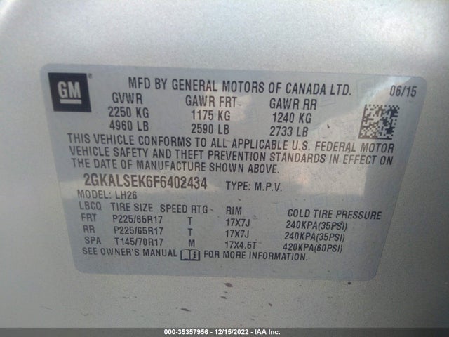 2015 GMC Terrain, VIN: 2GKALSEK6F6402434
