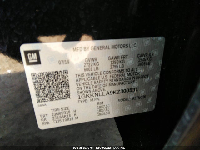 GMC ACADIA SLE 2019 1GKKNLLA9KZ300591 Image 9