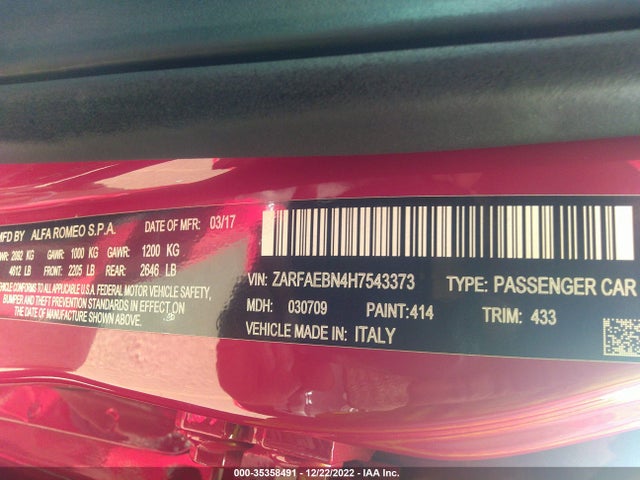 ZARFAEBN4H7543373 Alfa Romeo Giulia