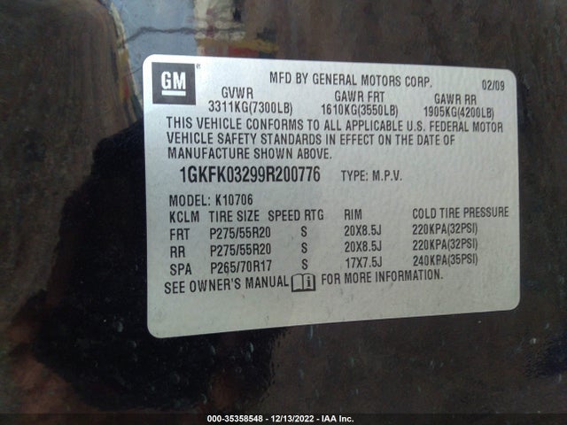 GMC YUKON DENALI 2009 1GKFK03299R200776 Image 10