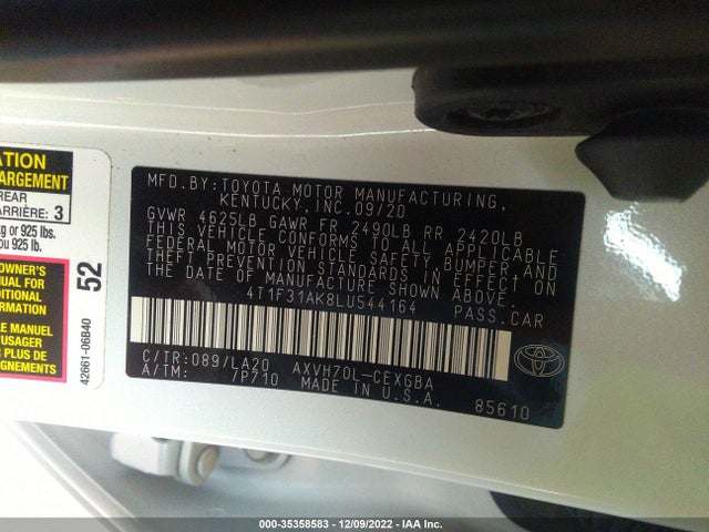 2020 Toyota Camry, VIN: 4T1F31AK8LU544164