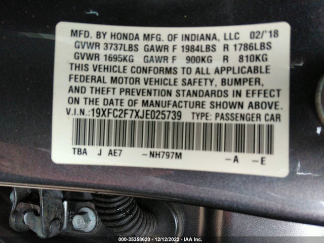 Honda Civic Sedan Ex 2018 19XFC2F7XJE025739 Image 10
