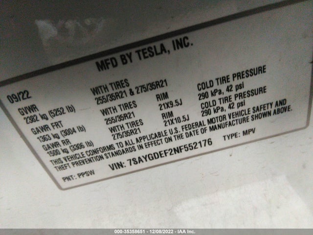 Tesla Model Y Performance 2022 7SAYGDEF2NF552176 Image 10