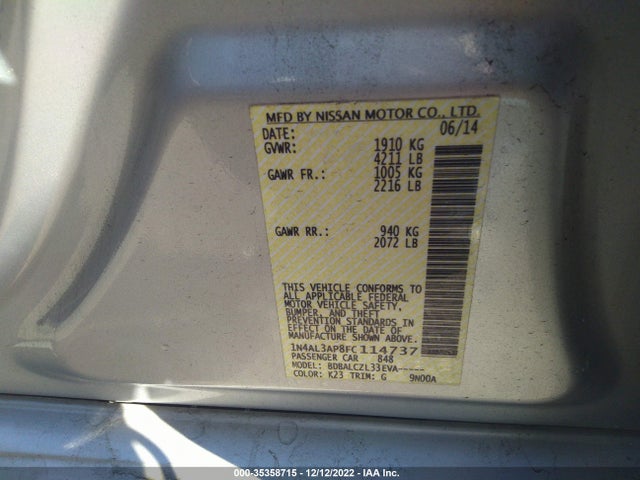 2015 NISSAN ALTIMA 2.5 VIN: 1N4AL3AP8FC114737