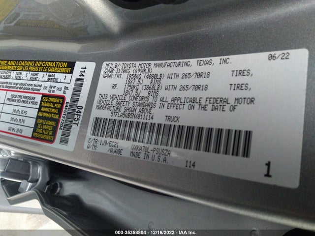2022 Toyota Tundra, VIN: 5TFLA5AB5NX011114