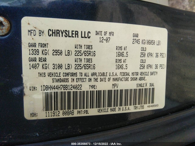 Dodge Grand Caravan Se 2008 1D8HN44H78B124022 Image 10