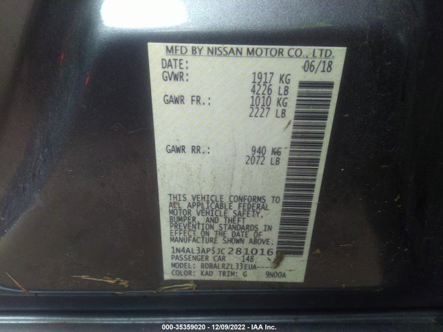 Nissan Altima 2.5 Sl 2018 1N4AL3AP5JC281016 Image 9