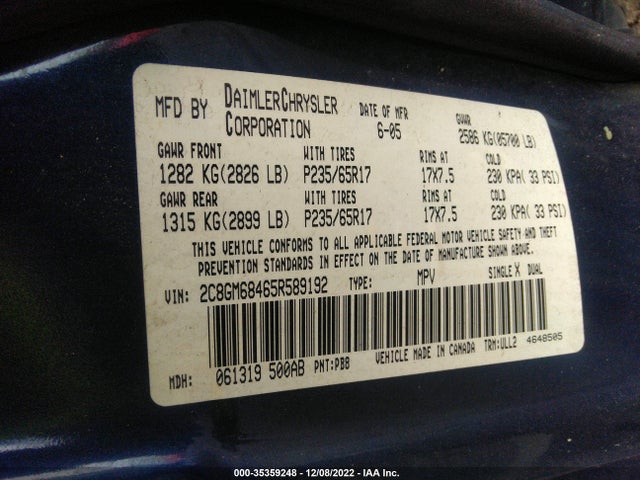 Chrysler Pacifica Touring 2005 2C8GM68465R589192 Image 10