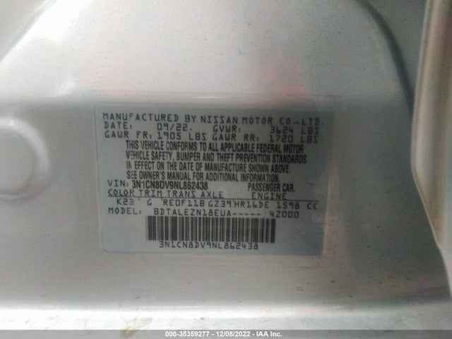 2022 Nissan Versa, VIN: 3N1CN8DV9NL862438