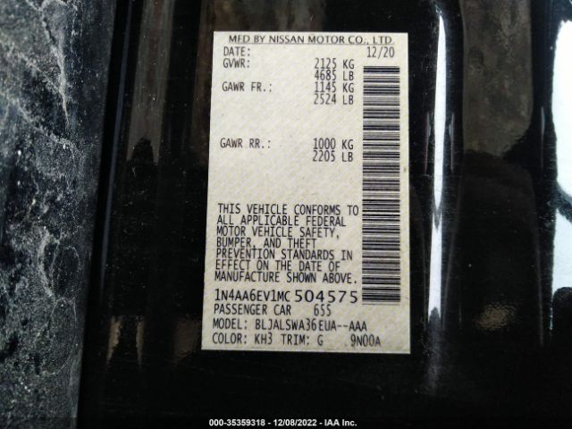 1N4AA6EV1MC504575 Nissan Maxima Sr Xtronic Cvt