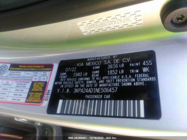 3KPA24AD1NE506457 KIA RIO S