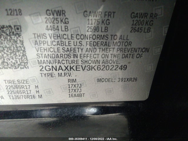 Chevrolet EQUINOX LT 2019 2GNAXKEV3K6202249 Image 10