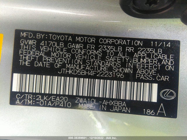 2015 Lexus CT, VIN: JTHKD5BH4F2223196