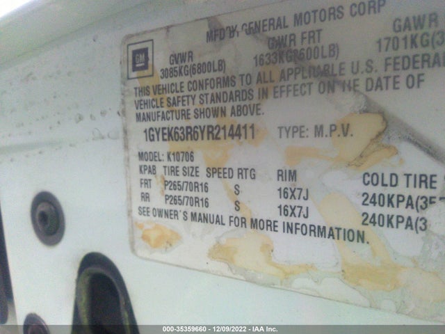 Cadillac Escalade 2000 1GYEK63R6YR214411 Image 10