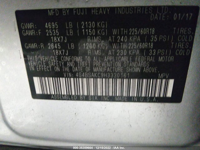 Subaru Outback 2017 4S4BSAKC9H3330161 Image 10