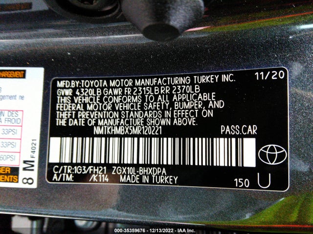 2021 TOYOTA C-HR LE/XLE/LIMITED/NIGHTSHADE VIN: NMTKHMBX5MR120221
