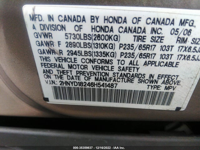 Acura MDX 2006 2HNYD18246H541487 Image 11