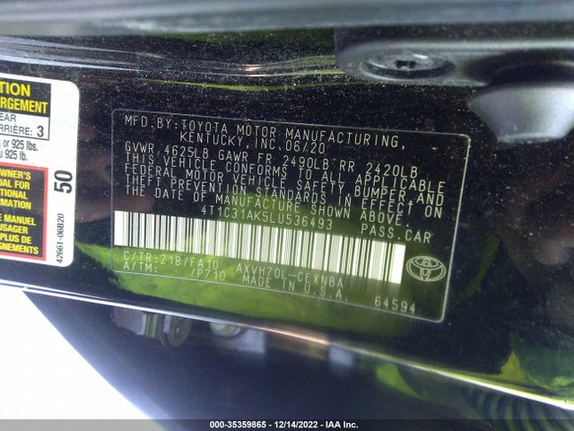 2020 Toyota Camry, VIN: 4T1C31AK5LU536493