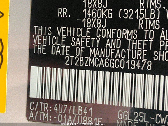 2T2BZMCA6GC019478 Lexus RX 350
