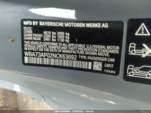 2022 BMW 4 Series, VIN: WBA73AP02NCK63692