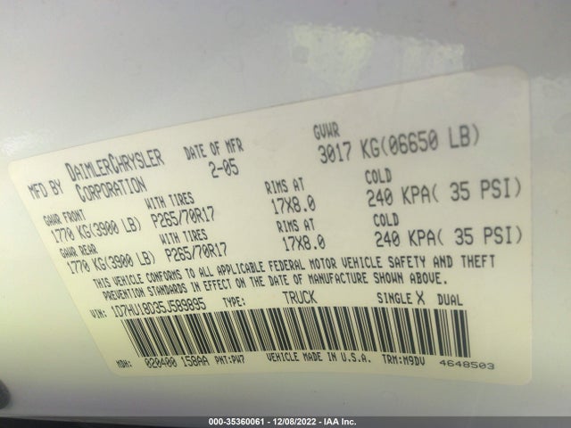 Dodge Ram 1500 Slt 2005 1D7HU18D35J589895 Image 9